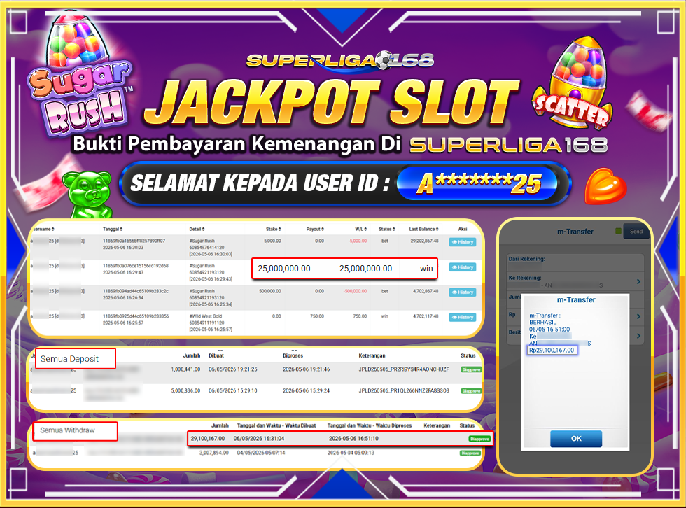 SUPERLIGA168 JACKPOT SUGAR RUSH  Rp.29,100,167-LUNAS
